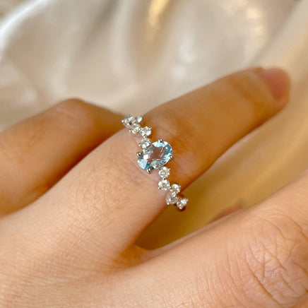 Women's Fashion Aquamarine Diamond Ring - Sterling Hearts