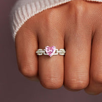 Pink Heart Link S925 Sterling Silver Zircon Ring - Sterling Hearts