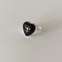 Silver Black Agate Loving Heart With Opening Women's Ring Simple - Sterling Hearts