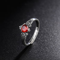 Blue or Red Moonlight S925 Sterling Silver Angel Wing Crown Ring - Sterling Hearts