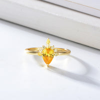 S925 Sterling Silver Drop Shape Yellow Zircon Ring - Sterling Hearts