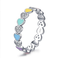 S925 Sterling Silver Color Enamel Female Heart Ring - Sterling Hearts