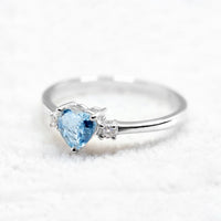 Women's Sterling Silver 925 Aquamarine Blue Topaz Ring - Sterling Hearts