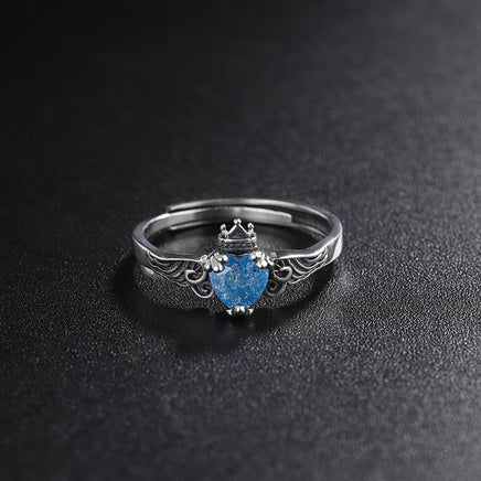 Blue or Red Moonlight S925 Sterling Silver Angel Wing Crown Ring - Sterling Hearts