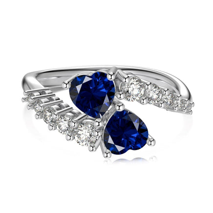 S925 Sterling Silver Birthstone Double Heart Shaped Love Stitching Design Ring - Sterling Hearts