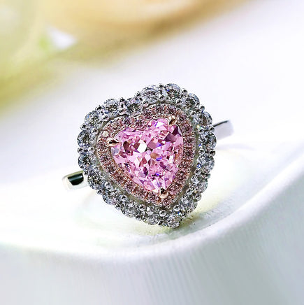 S925 Silver Heart-shaped Rhinestone Ring Simulation Diamond Ring Fully-inlaid 77 Diamond Women's Ring - Fun Gifts & More