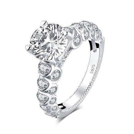 925 Pure Silver Luxury Inlaid High Carbon Diamond Ring - Sterling Hearts