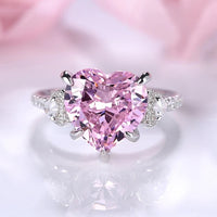 S925 Silver Bold Pink Heart Diamond Ring - Sterling Hearts