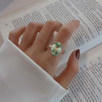 Luxury Retro 925 Sterling Silver Ring Large Grain Natural Green Amethyst Gemstone Ring - Sterling Hearts