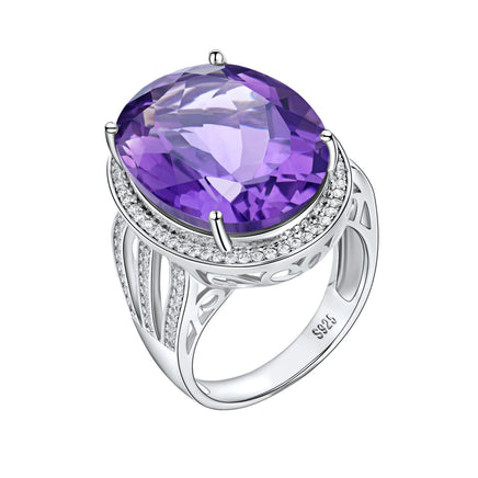 Natural Purple Amethyst Luxury Temperament S925 Sterling Silver Ring - Sterling Hearts