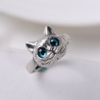 Retro Silver Kitten Ring - Sterling Hearts