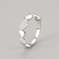 S925 Silver Sweet Personality Heart-shaped Micro Rhinestone Ring - Sterling Hearts