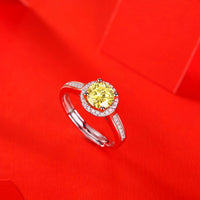 Silver S925 Yellow For Women Moissanite Ring Adjustable Mouth - Sterling Hearts