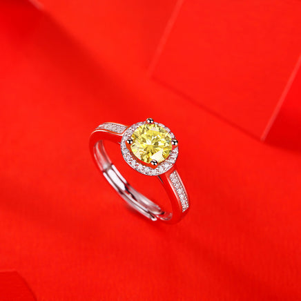 Silver S925 Yellow For Women Moissanite Ring Adjustable Mouth - Sterling Hearts