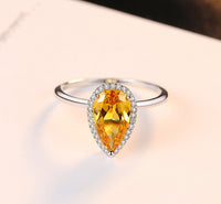 Ring 925 Sterling Silver Made With Crystals CZ Clear Yellow Color Simple Engagement Elegant Design Wedding Jewelry - Sterling Hearts