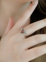 Heart-shaped Bat-shaped Sterling Silver Deep Blood Red Garnet Ring - Sterling Hearts