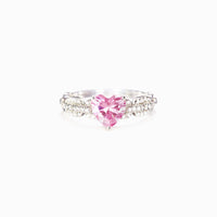 Pink Heart Link S925 Sterling Silver Zircon Ring - Sterling Hearts