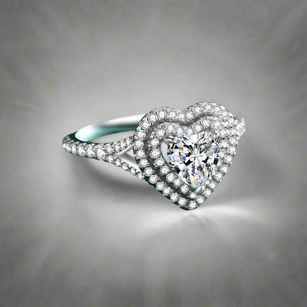 925 Sterling Silver Heart Shaped Diamond Ring - Sterling Hearts