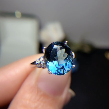 London Blue Topaz Ring Dark Blue Noble 925 Silver Inlaid - Sterling Hearts