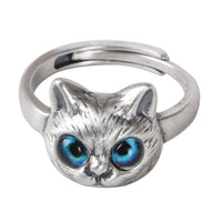 Retro Silver Kitten Ring - Sterling Hearts