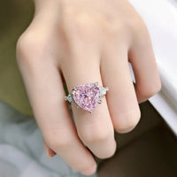 S925 Silver Bold Pink Heart Diamond Ring - Sterling Hearts