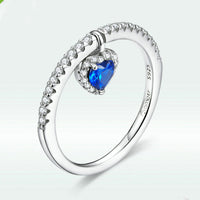 Platinum Blue Love Heart Ring S925 Sterling Silver Mysterious Retro Heart Shape - Sterling Hearts