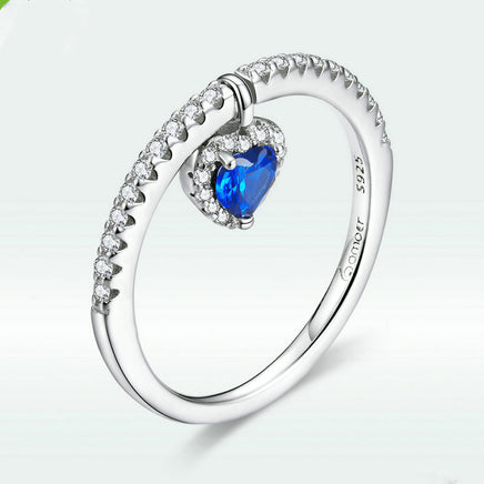 Platinum Blue Love Heart Ring S925 Sterling Silver Mysterious Retro Heart Shape - Sterling Hearts