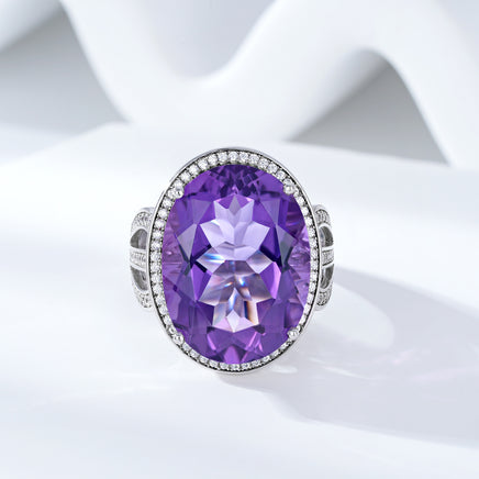 Natural Purple Amethyst Luxury Temperament S925 Sterling Silver Ring - Sterling Hearts