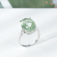 Luxury Retro 925 Sterling Silver Ring Large Grain Natural Green Amethyst Gemstone Ring - Sterling Hearts