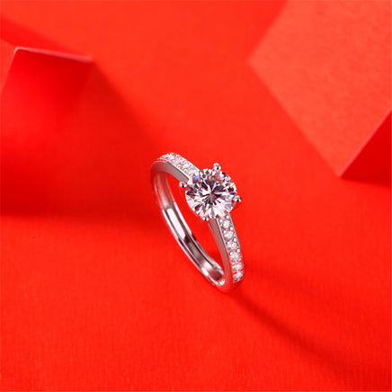 1 Karat S925 Silver Ring Moissanite Doting Ring Trendy Simple Silver Ring - Sterling Hearts