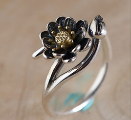 Lotus flower silver ring - Sterling Hearts