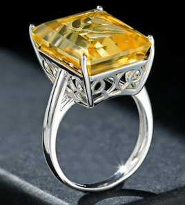 Natural Yellow Topaz Ring S925 Sterling Silver Gemstone Inlaid With High-grade Light Luxury - Sterling Hearts