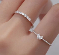 S925 Sterling Silver French Style Gang Drill Love Heart-shaped Ring