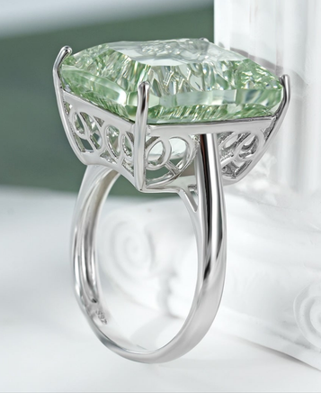 Natural Green Amethyst Ring S925 Sterling Silver Luxury - Sterling Hearts