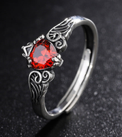 Blue or Red Moonlight S925 Sterling Silver Angel Wing Crown Ring - Sterling Hearts