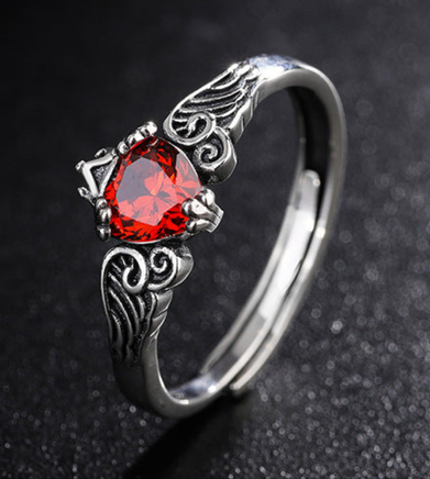 Blue or Red Moonlight S925 Sterling Silver Angel Wing Crown Ring - Sterling Hearts