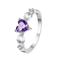 S925 Sterling Silver Natural Amethyst Heart-shaped Simple Women's Gemstone Ring - Sterling Hearts