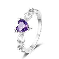 S925 Sterling Silver Natural Amethyst Heart-shaped Simple Women's Gemstone Ring - Sterling Hearts