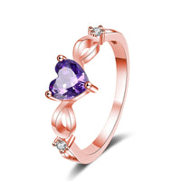 S925 Sterling Silver Natural Amethyst Heart-shaped Simple Women's Gemstone Ring - Sterling Hearts