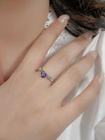 S925 Sterling Silver Natural Amethyst Heart-shaped Simple Women's Gemstone Ring - Sterling Hearts