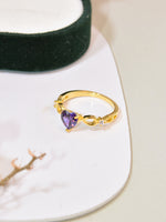 S925 Sterling Silver Natural Amethyst Heart-shaped Simple Women's Gemstone Ring - Sterling Hearts