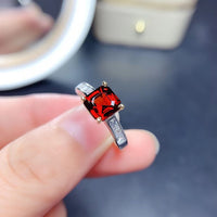 925 Silver Inlaid Natural Mozambique Garnet Ring - Sterling Hearts