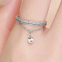 S925 Sterling Silver Heart Ring with Diamonds