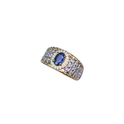 Natural Blue Sapphire Men's Ring With Silver Inlay - Sterling Hearts