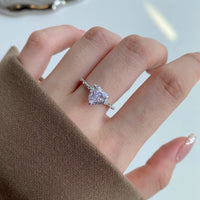 S925 Sterling Silver Ring Heart-shaped Ice Flower Cut Zircon - Sterling Hearts