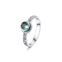 S925 Silver Vintage Ring Round Green Crystal Inlaid - Sterling Hearts