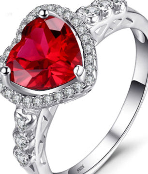 Love Ring in Red Ruby or Green Emerald - Sterling Hearts