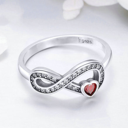 Eternal Red Ruby Heart S925 Sterling Silver Ring - Sterling Hearts