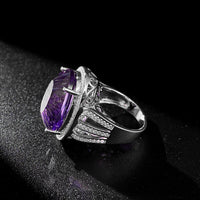 Large Denier Shaped Natural Purple Amethyst Ring S925 Sterling Silver - Sterling Hearts