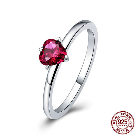 Heart-shaped Ring Inlaid With Red Garnet Zircon - Sterling Hearts